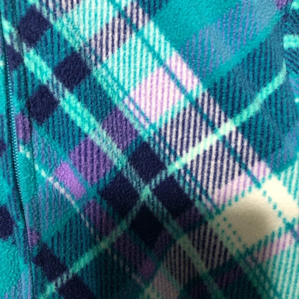 SO brand ONE PIECE zip up teal‎ blue plaid pajama girls size 7/8 with feet